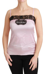 Dolce & Gabbana Silk Black Lace Top Pink Tank Blouse -   -  Dolce & Gabbana.
