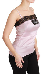 Dolce & Gabbana Silk Black Lace Top Pink Tank Blouse -   -  Dolce & Gabbana.
