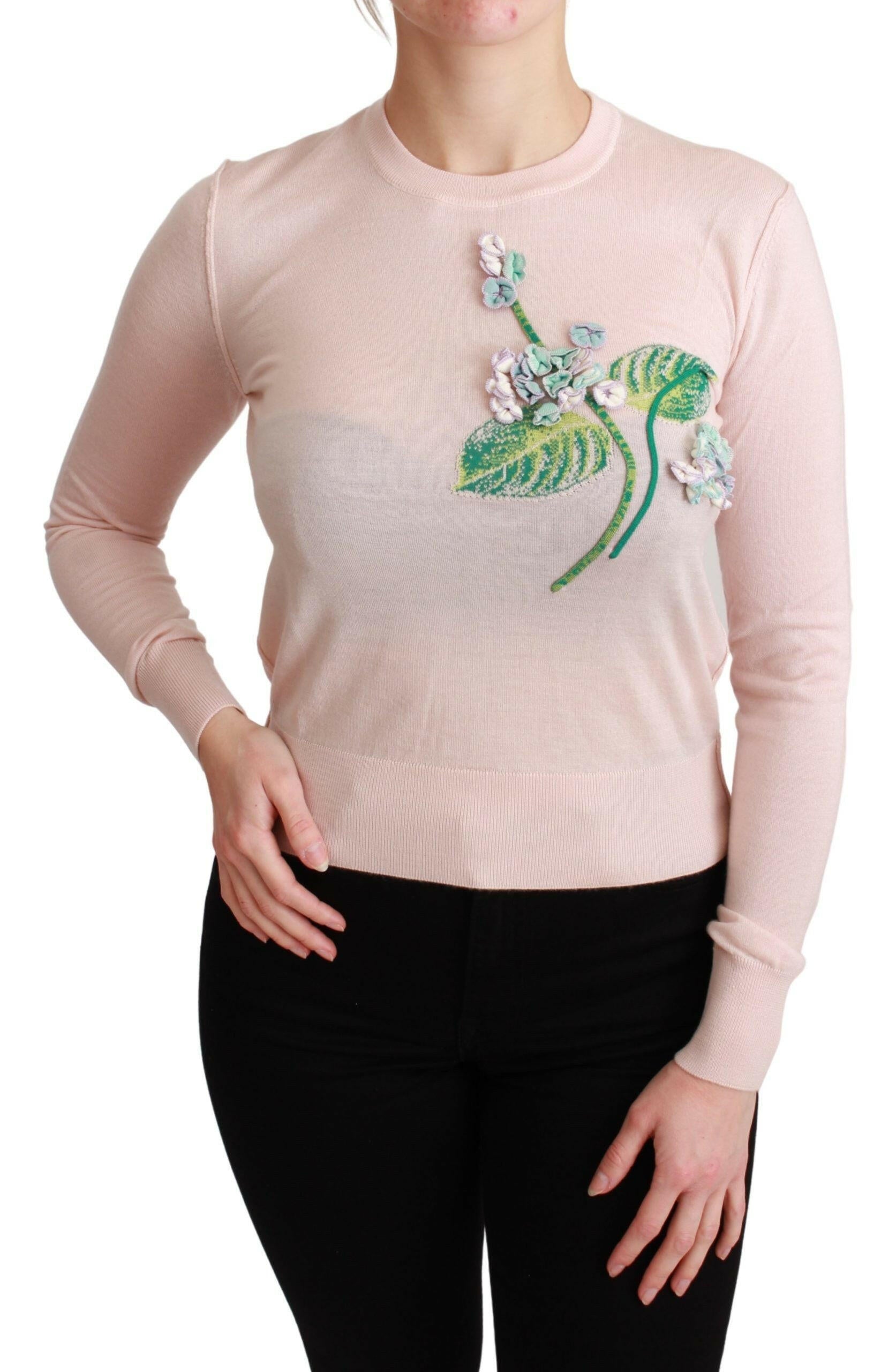 Dolce & Gabbana Pink Floral Silk Cashmere Pullover Sweater -   -  Dolce & Gabbana.