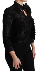 Dolce & Gabbana Black Floral Jacquard Blazer Silk Jacket -   -  Dolce & Gabbana.