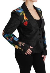 Dolce & Gabbana Black Brocade Crystal Blazer Jacket -   -  Dolce & Gabbana.