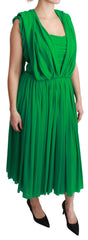 Dolce & Gabbana 100% Silk Green Sleeveless Pleated Maxi Dress -   -  Dolce & Gabbana.