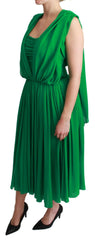 Dolce & Gabbana 100% Silk Green Sleeveless Pleated Maxi Dress -   -  Dolce & Gabbana.