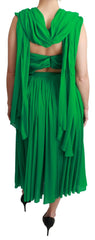 Dolce & Gabbana 100% Silk Green Sleeveless Pleated Maxi Dress -   -  Dolce & Gabbana.