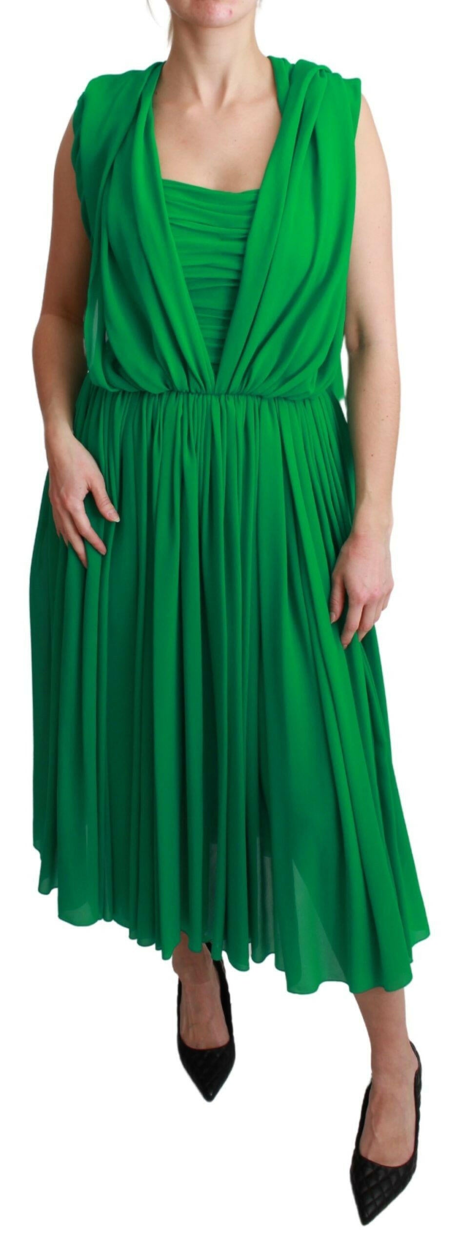 Dolce & Gabbana 100% Silk Green Sleeveless Pleated Maxi Dress -   -  Dolce & Gabbana.