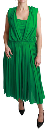 Dolce & Gabbana 100% Silk Green Sleeveless Pleated Maxi Dress -   -  Dolce & Gabbana.