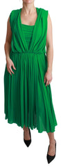 Dolce & Gabbana 100% Silk Green Sleeveless Pleated Maxi Dress -   -  Dolce & Gabbana.
