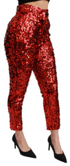 Dolce & Gabbana Red Sequined Cropped Trousers Pants -   -  Dolce & Gabbana.