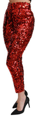 Dolce & Gabbana Red Sequined Cropped Trousers Pants -   -  Dolce & Gabbana.