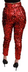 Dolce & Gabbana Red Sequined Cropped Trousers Pants -   -  Dolce & Gabbana.