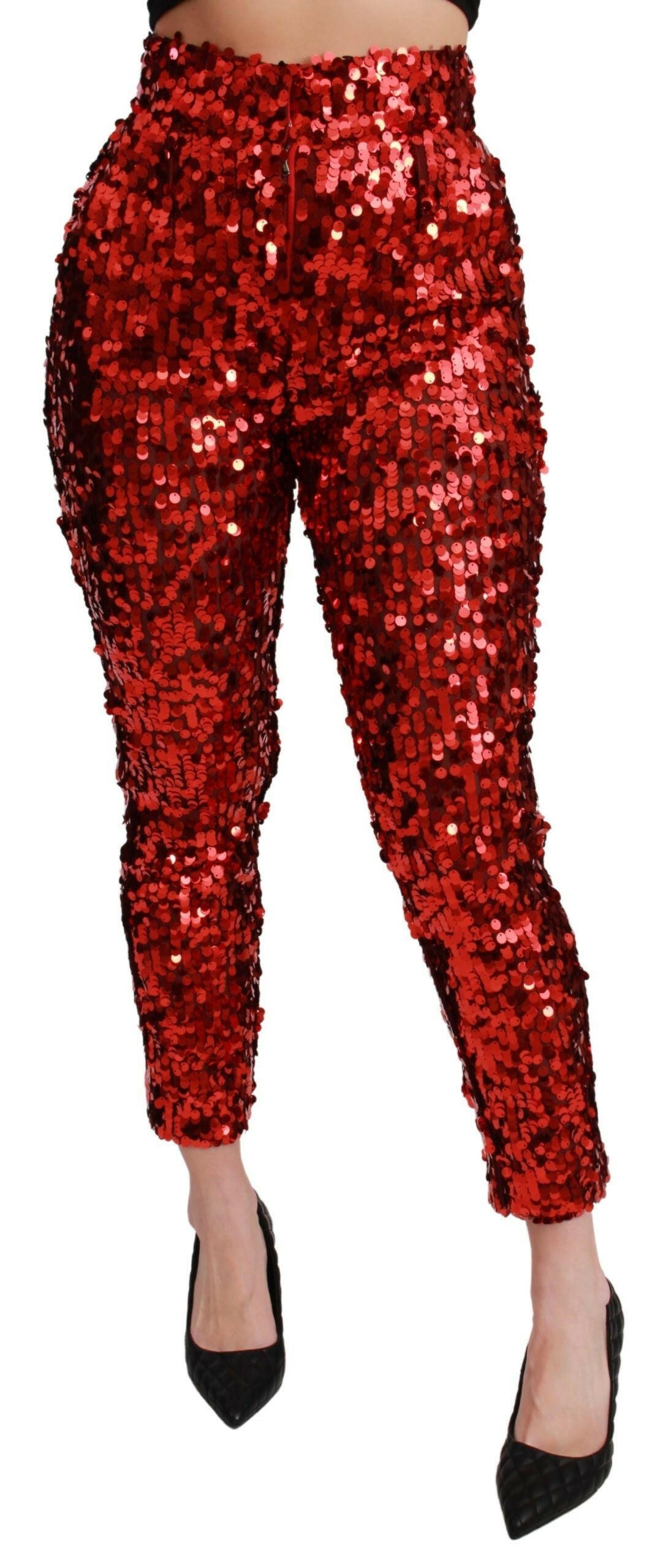 Dolce & Gabbana Red Sequined Cropped Trousers Pants -   -  Dolce & Gabbana.