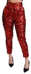Dolce & Gabbana Red Sequined Cropped Trousers Pants -   -  Dolce & Gabbana.