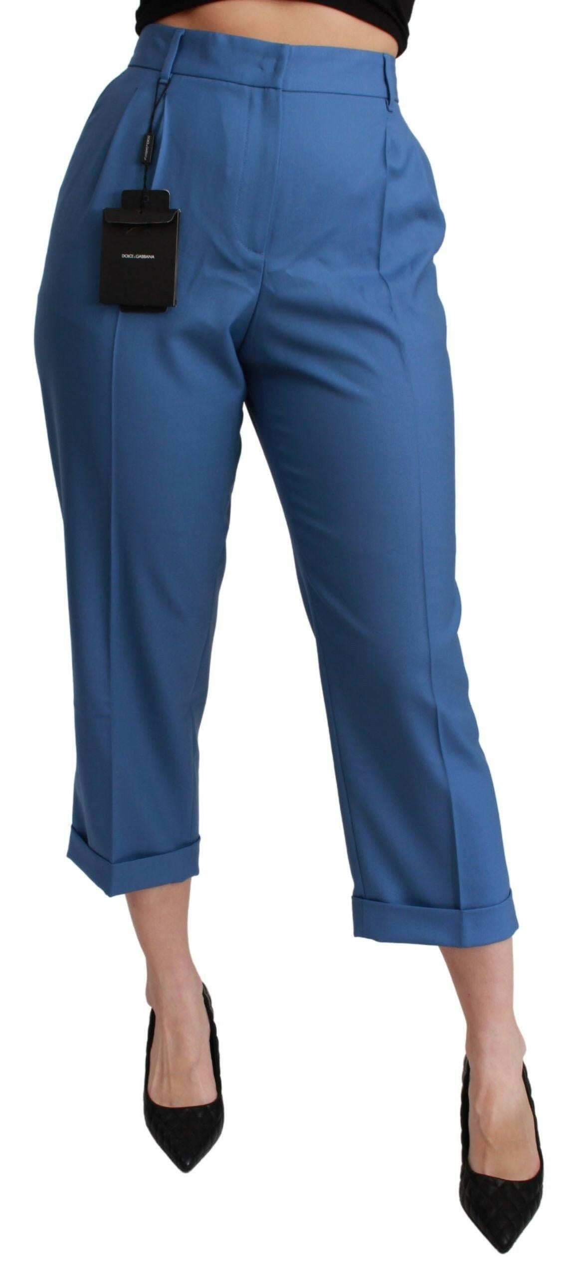 Dolce & Gabbana Blue Pleated Wool Cuffed Cropped Trouser Pants -   -  Dolce & Gabbana.