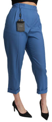 Dolce & Gabbana Blue Pleated Wool Cuffed Cropped Trouser Pants -   -  Dolce & Gabbana.