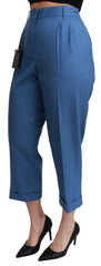Dolce & Gabbana Blue Pleated Wool Cuffed Cropped Trouser Pants -   -  Dolce & Gabbana.