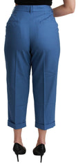 Dolce & Gabbana Blue Pleated Wool Cuffed Cropped Trouser Pants -   -  Dolce & Gabbana.