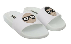 Dolce & Gabbana White Leather #dgfamily Slides Shoes Sandals -   -  Dolce & Gabbana.