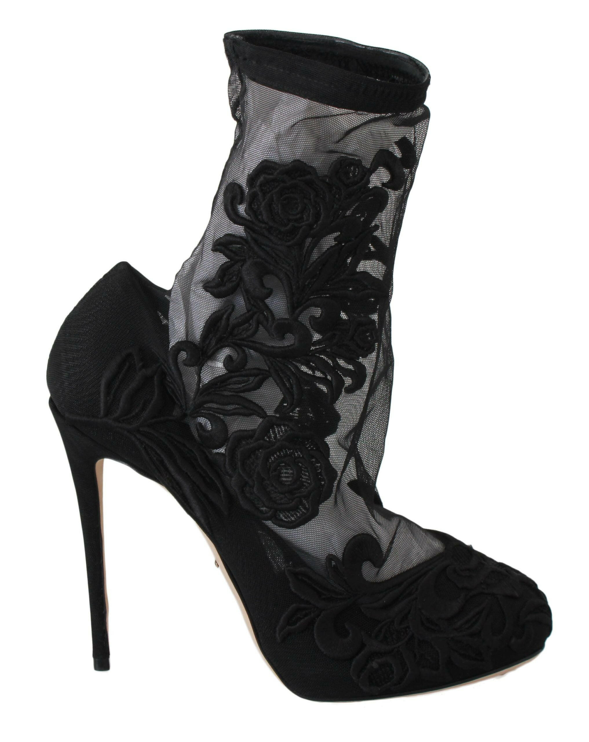 Dolce & Gabbana Black Roses Stilettos Booties Socks Shoes -   -  Dolce & Gabbana.
