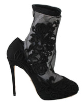 Dolce & Gabbana Black Roses Stilettos Booties Socks Shoes -   -  Dolce & Gabbana.