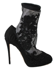 Dolce & Gabbana Black Roses Stilettos Booties Socks Shoes -   -  Dolce & Gabbana.