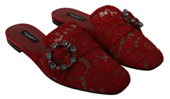 Dolce & Gabbana Red Lace Crystal Slide On Flats Shoes -   -  Dolce & Gabbana.