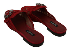 Dolce & Gabbana Red Lace Crystal Slide On Flats Shoes -   -  Dolce & Gabbana.