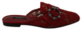 Dolce & Gabbana Red Lace Crystal Slide On Flats Shoes -   -  Dolce & Gabbana.