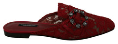 Dolce & Gabbana Red Lace Crystal Slide On Flats Shoes -   -  Dolce & Gabbana.