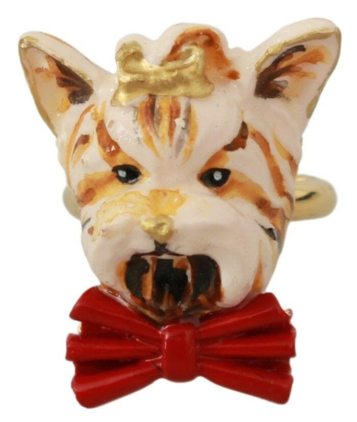 Dolce & Gabbana Gold Brass Resin Beige Dog Pet Branded Accessory Ring -   -  Dolce & Gabbana. Dolce & Gabbana Gold Brass Resin Beige Dog Pet Branded Accessory Ring -   -  Dolce & Gabbana.