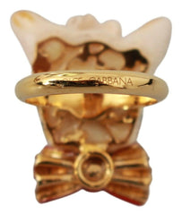 Dolce & Gabbana Gold Brass Resin Beige Dog Pet Branded Accessory Ring -   -  Dolce & Gabbana.