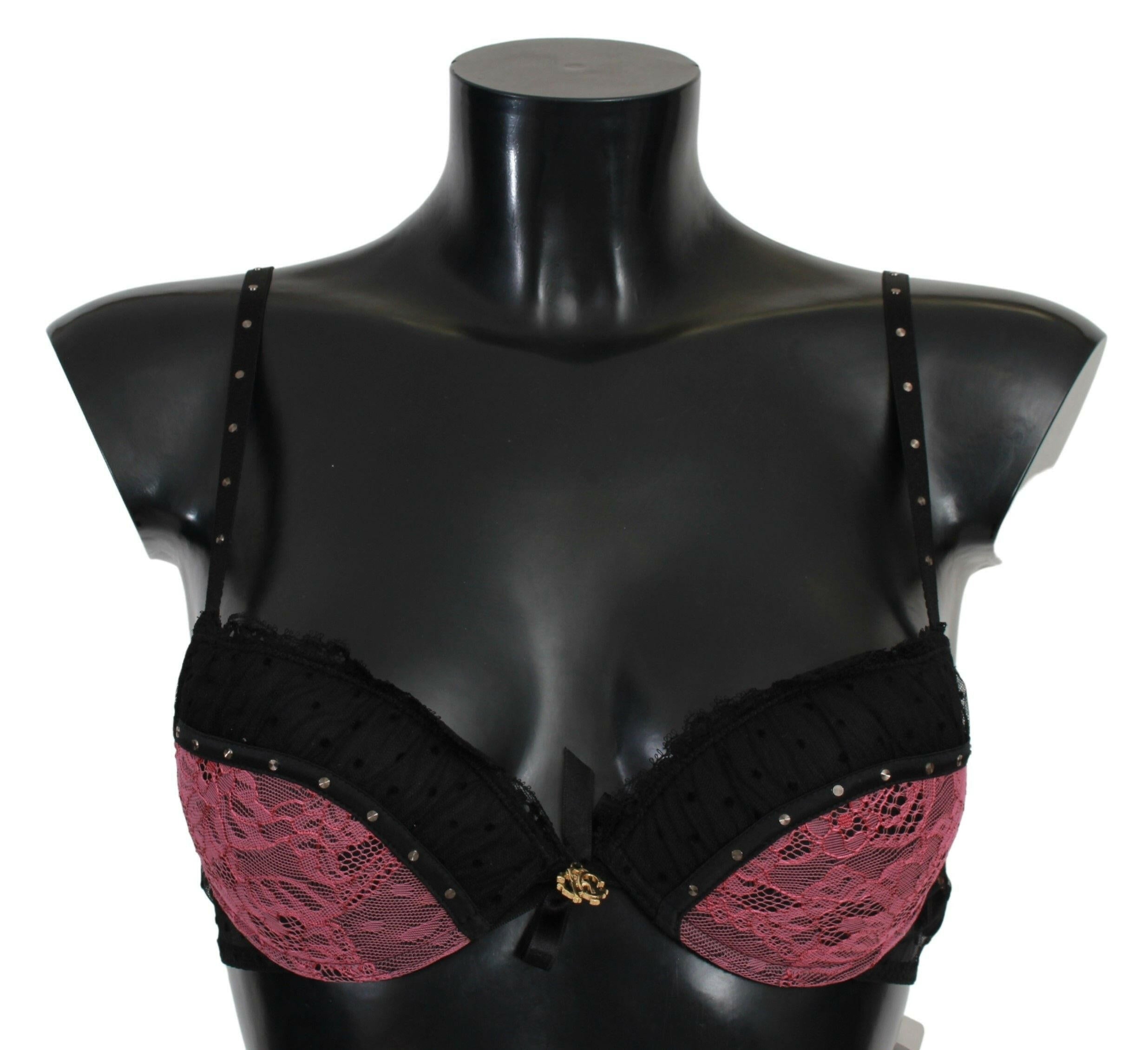 Roberto Cavalli Black Pink Lace Push Up Bra Underwear -   -  Roberto Cavalli.