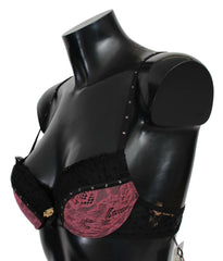 Roberto Cavalli Black Pink Lace Push Up Bra Underwear -   -  Roberto Cavalli.
