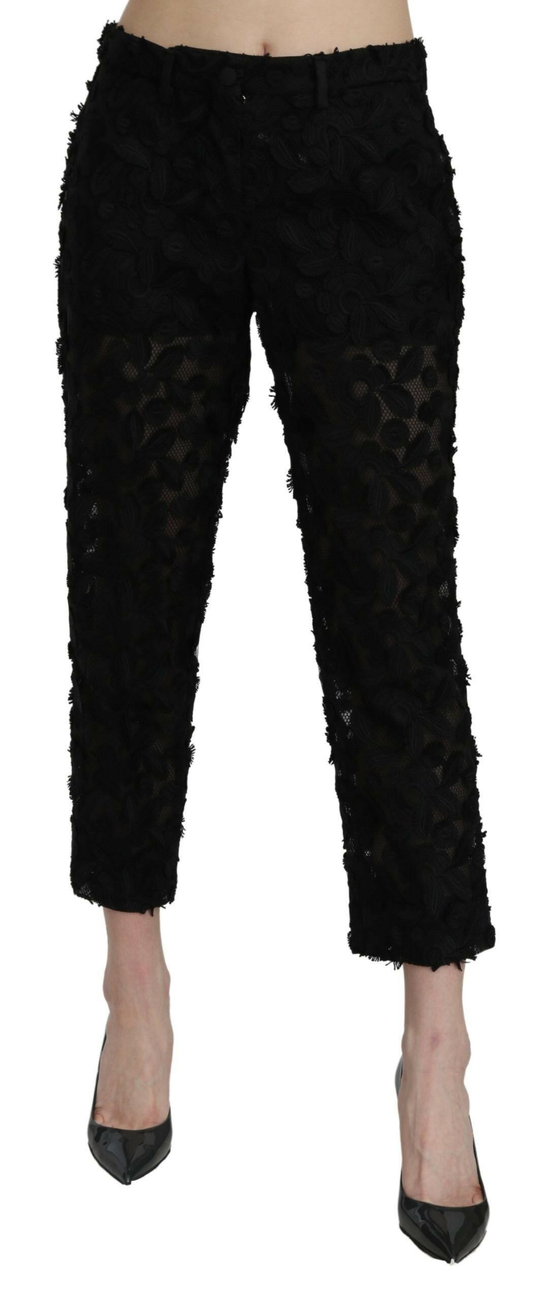 Dolce & Gabbana Black Lace Straight Cropped High Waist Pants -   -  Dolce & Gabbana.