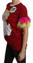 Dolce & Gabbana Red Pig Print Feather Sleeves T-shirt Top -   -  Dolce & Gabbana.