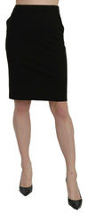 GF Ferre Black High Waist Pencil Cut Knee Length Formal Skirt -   -  GF Ferre.