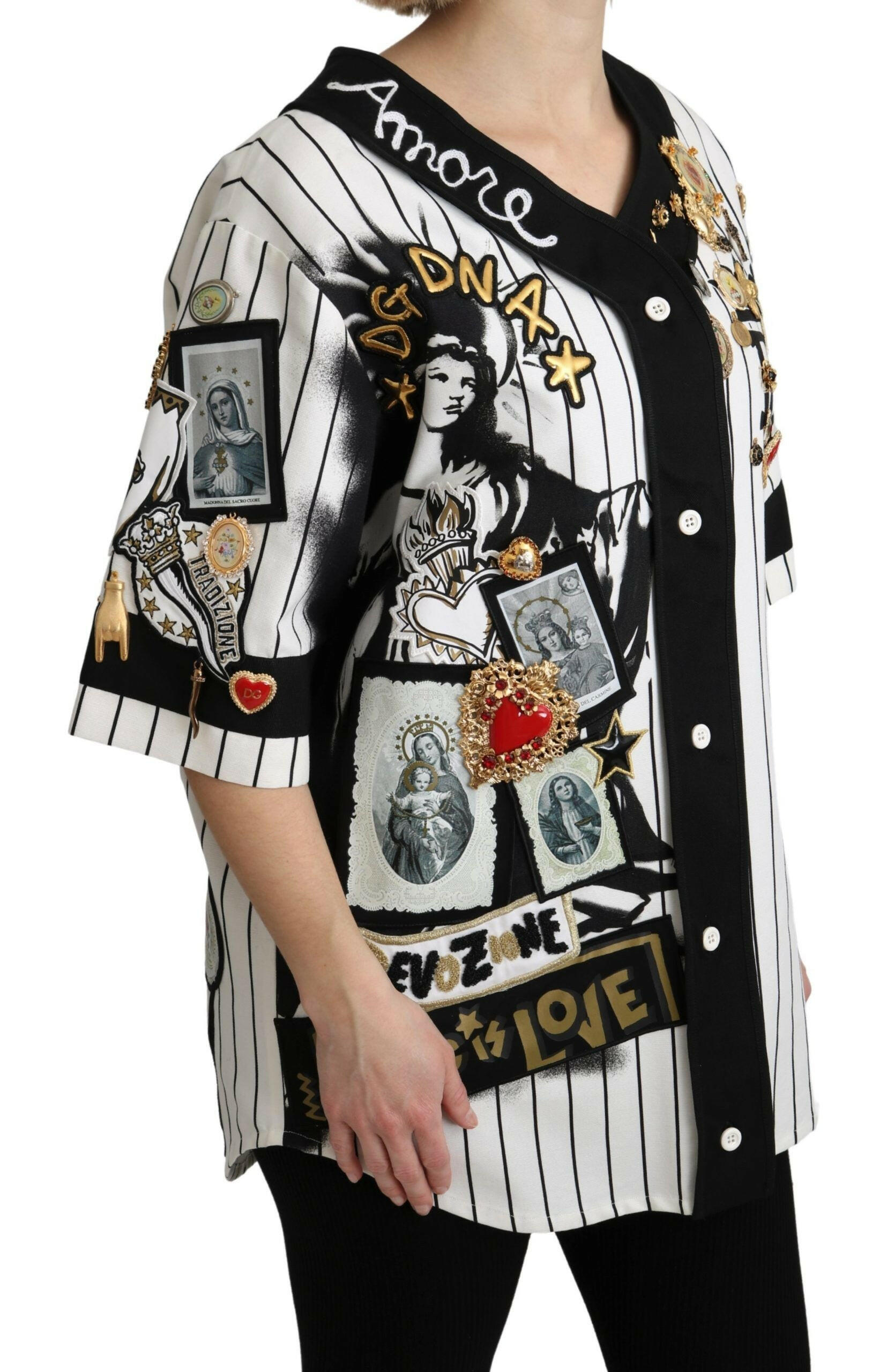 Dolce & Gabbana White and black Blouse Cotton Crystal Charms Amore Shirt -   -  Dolce & Gabbana. Dolce & Gabbana White and black Blouse Cotton Crystal Charms Amore Shirt -   -  Dolce & Gabbana.