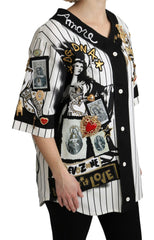 Dolce & Gabbana White and black Blouse Cotton Crystal Charms Amore Shirt -   -  Dolce & Gabbana.