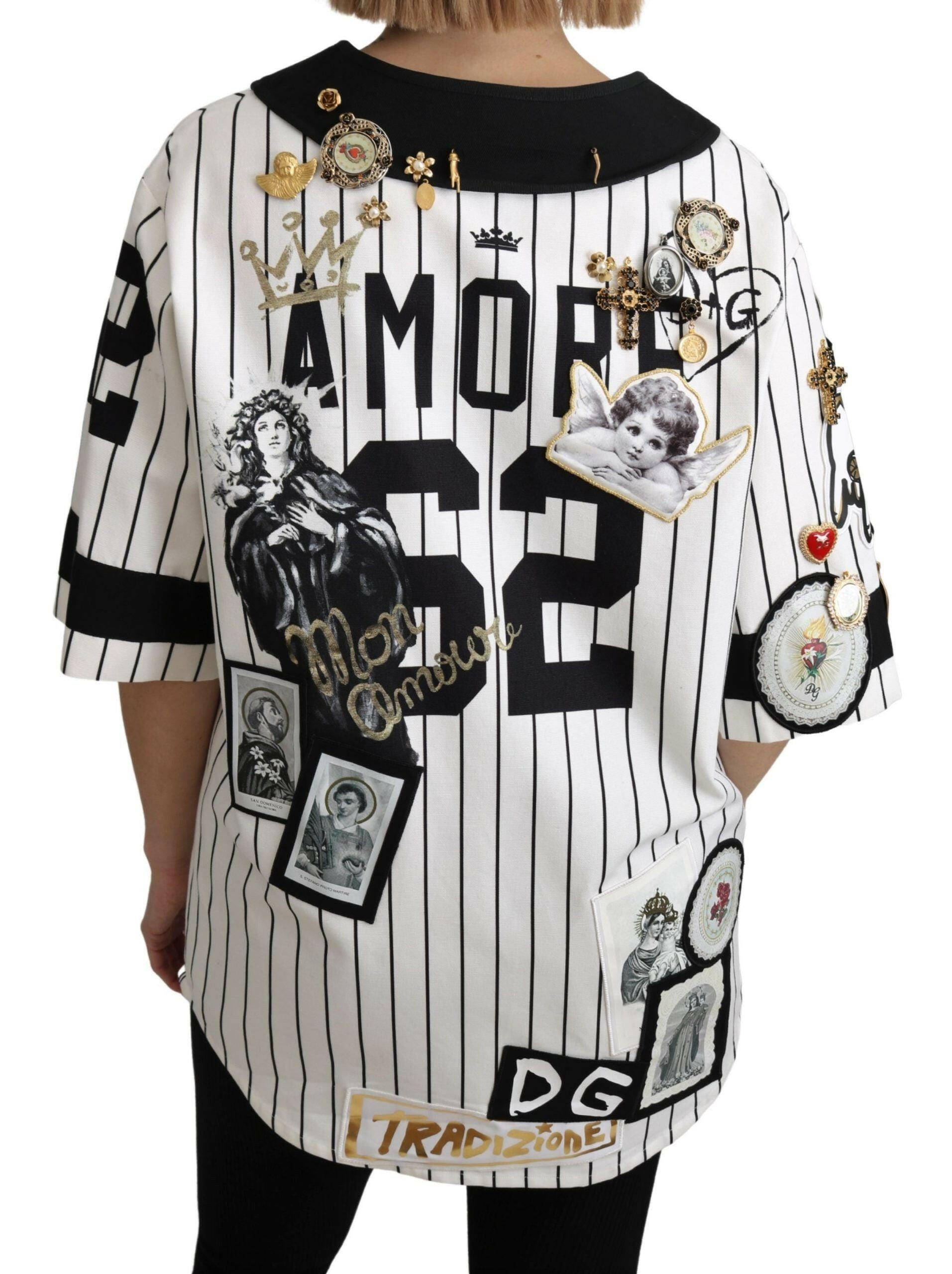 Dolce & Gabbana White and black Blouse Cotton Crystal Charms Amore Shirt -   -  Dolce & Gabbana. Dolce & Gabbana White and black Blouse Cotton Crystal Charms Amore Shirt -   -  Dolce & Gabbana.