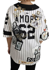 Dolce & Gabbana White and black Blouse Cotton Crystal Charms Amore Shirt -   -  Dolce & Gabbana.