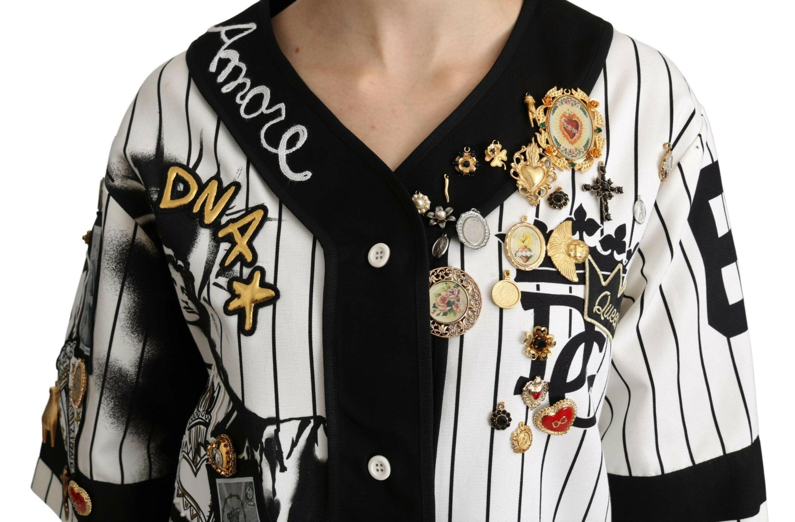 Dolce & Gabbana White and black Blouse Cotton Crystal Charms Amore Shirt -   -  Dolce & Gabbana. Dolce & Gabbana White and black Blouse Cotton Crystal Charms Amore Shirt -   -  Dolce & Gabbana.