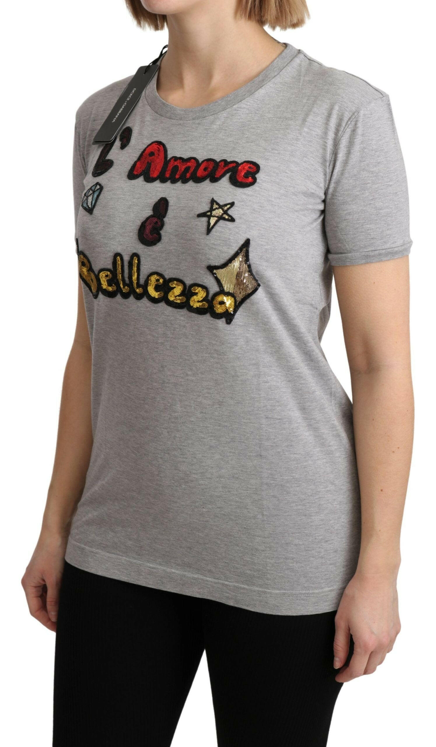 Dolce & Gabbana Gray Cotton Amore e Bellezza Top T-shirt -   -  Dolce & Gabbana. Dolce & Gabbana Gray Cotton Amore e Bellezza Top T-shirt -   -  Dolce & Gabbana.
