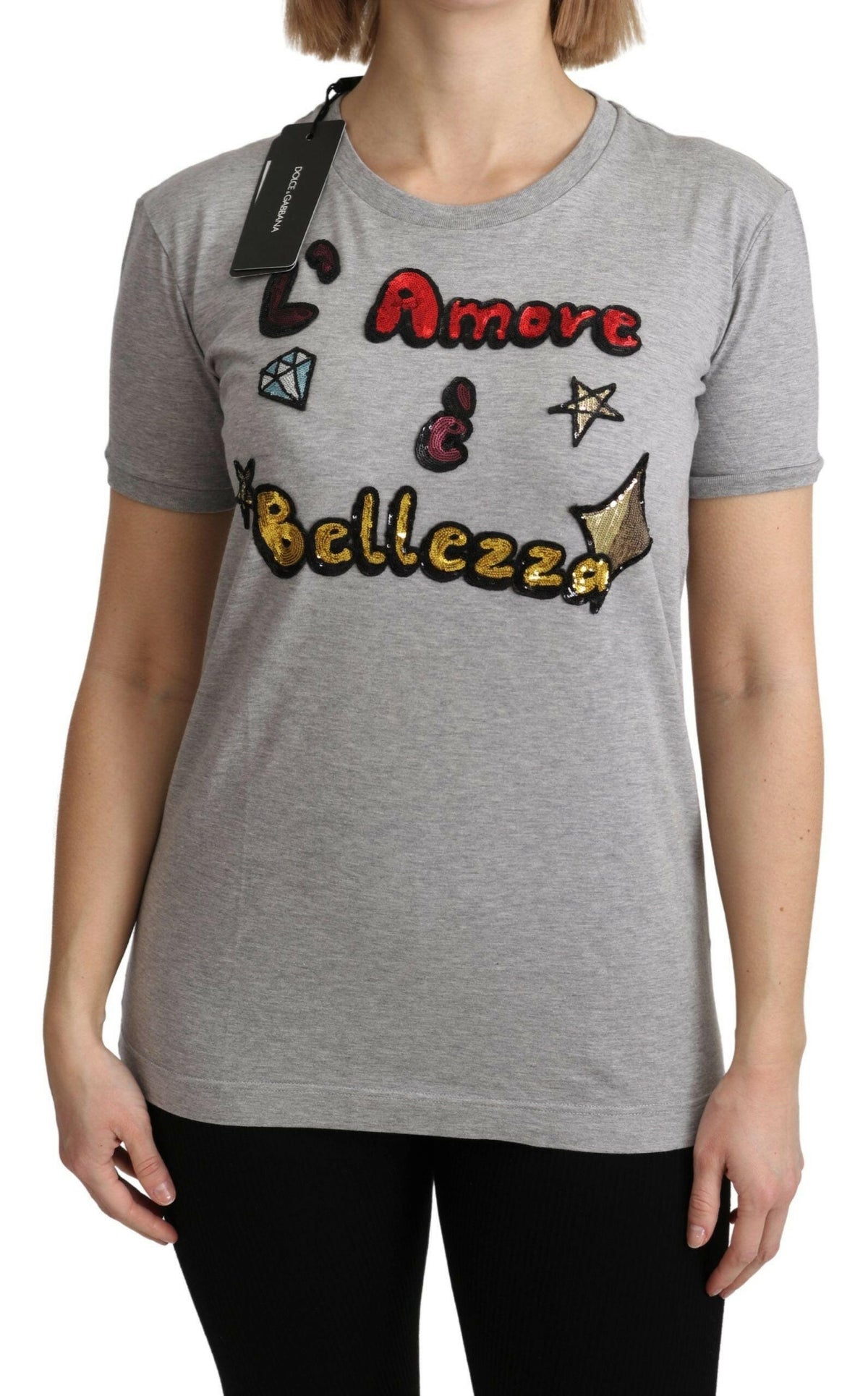 Dolce & Gabbana Gray Cotton Amore e Bellezza Top T-shirt -   -  Dolce & Gabbana.