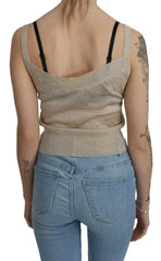 BYBLOS Beige Sleeveless Spaghetti Strap Tank See Through Top -   -  BYBLOS.