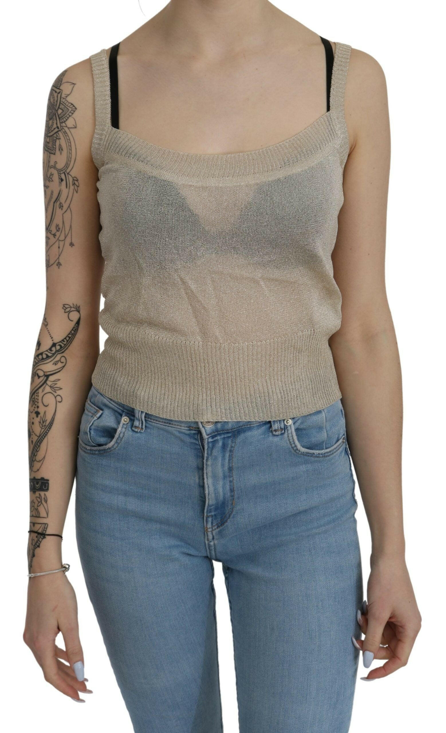 BYBLOS Beige Sleeveless Spaghetti Strap Tank See Through Top -   -  BYBLOS.