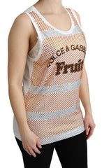 Dolce & Gabbana White Orange Crystal Sleeveless Tank Cotton Top -   -  Dolce & Gabbana.