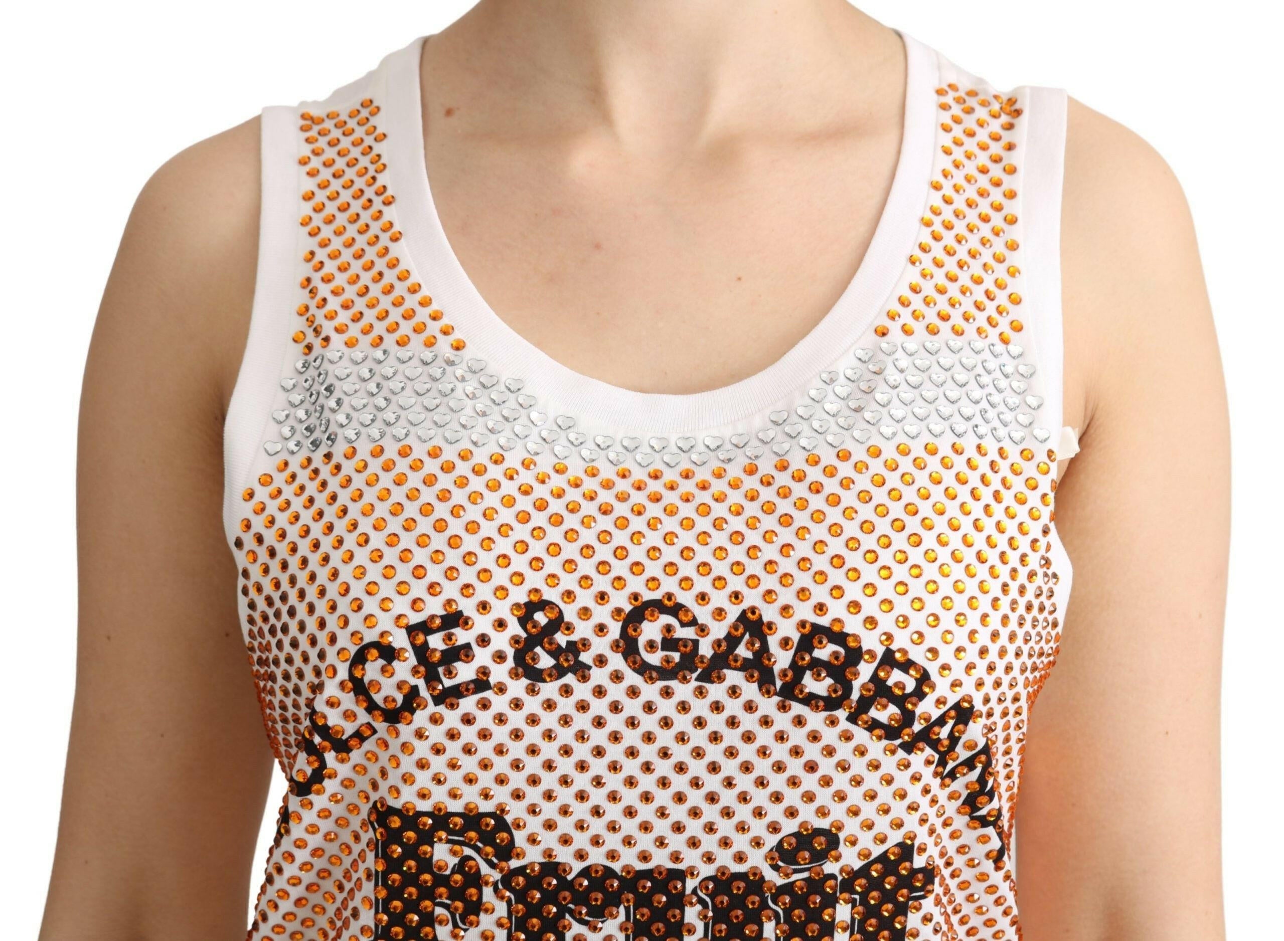Dolce & Gabbana White Orange Crystal Sleeveless Tank Cotton Top -   -  Dolce & Gabbana. Dolce & Gabbana White Orange Crystal Sleeveless Tank Cotton Top -   -  Dolce & Gabbana.