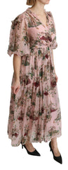 Dolce & Gabbana Pink Bengal Cat Print A-line Maxi Silk  Dress -   -  Dolce & Gabbana.