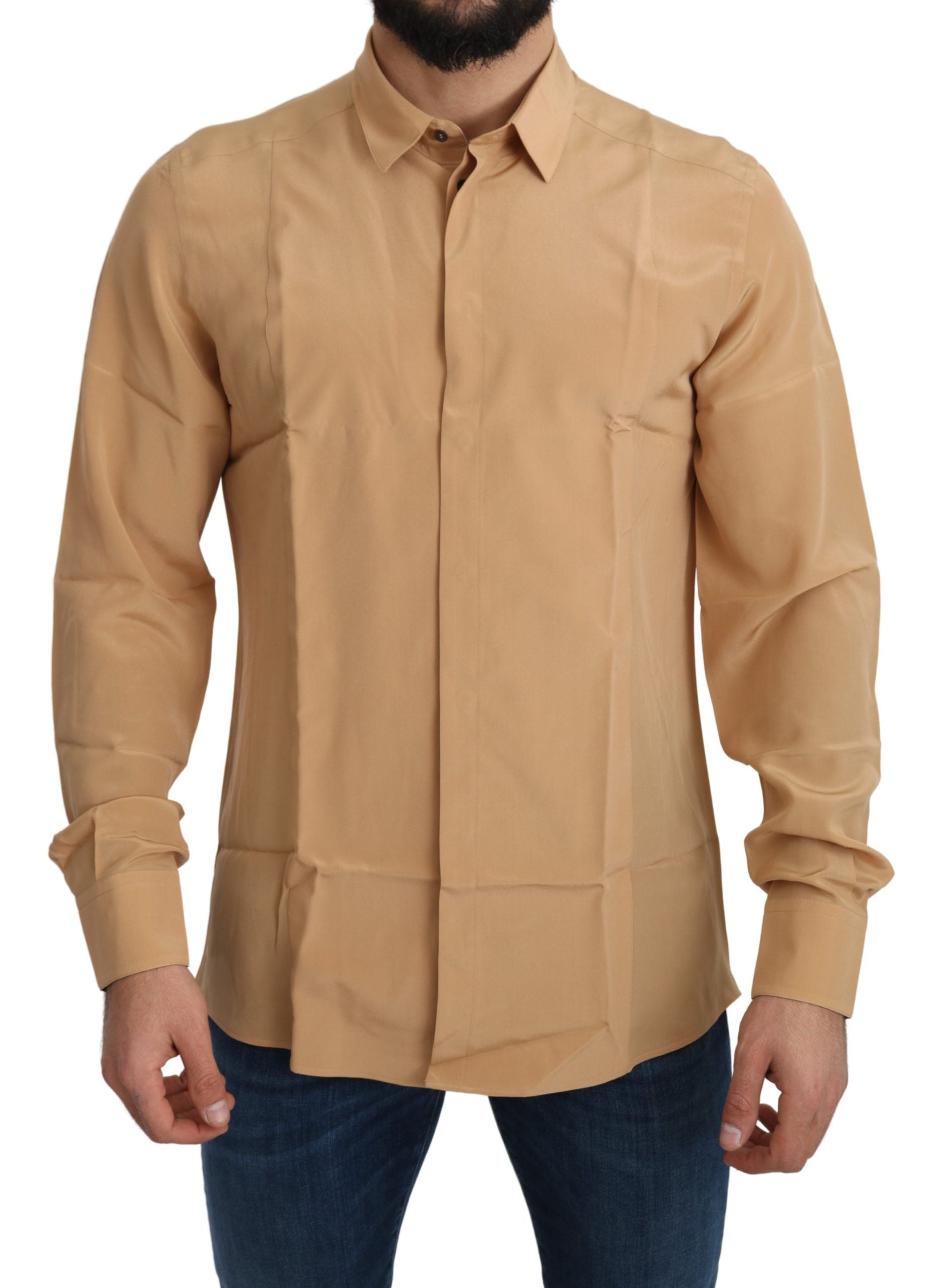 Dolce & Gabbana Elegant Yellow Silk Men's Formal Shirt - - Dolce & Gabbana.