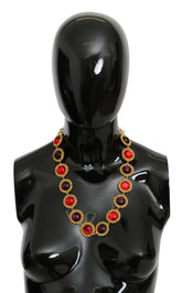 Dolce & Gabbana Red Purple Crystal Floral Chain Statement Gold Brass Necklace -   -  Dolce & Gabbana.