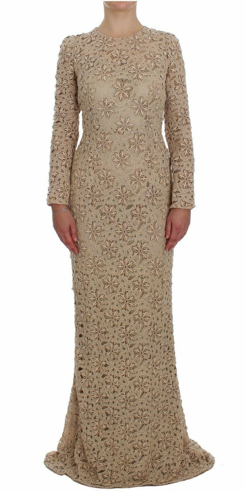 Dolce & Gabbana Beige Floral Lace Sheath Maxi Dress -   -  Dolce & Gabbana.